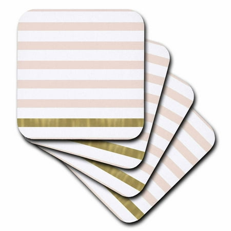 

3dRose Blush Pink White Gold Chic Stripes - Soft Coasters set of 4