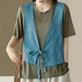 thumbnail image 2 of Cotton Linen Vest for Women Sleeveless Blazers Oversized Lightweight Cardigans Summer Tie Up Front Jacket Waistcoat, 2 of 6