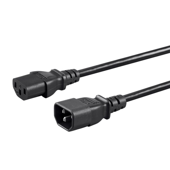 Monoprice Extension Cord - 2 Feet - Black | IEC-320-C14 to IEC-320-C13, 16AWG, 13A, 3-Prong, SVT