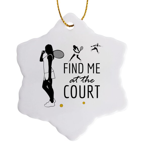 3drose, Tennis. Find Me at the Court, Elegant Composition on White, 3 inch Snowflake Porcelain Ornament