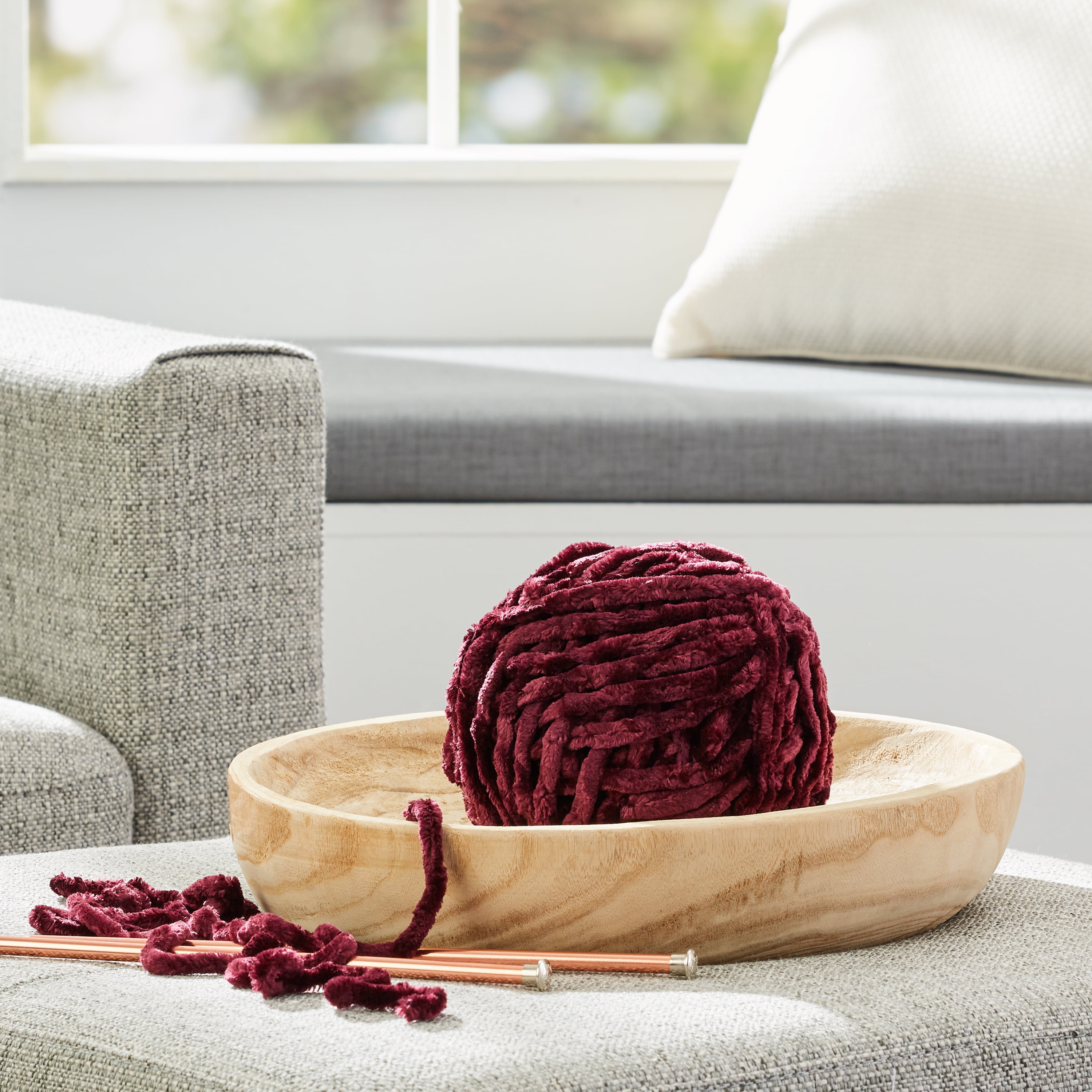 Mainstays 80 yd Burgundy Velvet Yarn, 100% Polyester