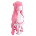 thumbnail image 2 of Peluca para cosplay de anime, rosa, larga, rizada, con trenzas y flequillo, 90 cm, 2 of 3