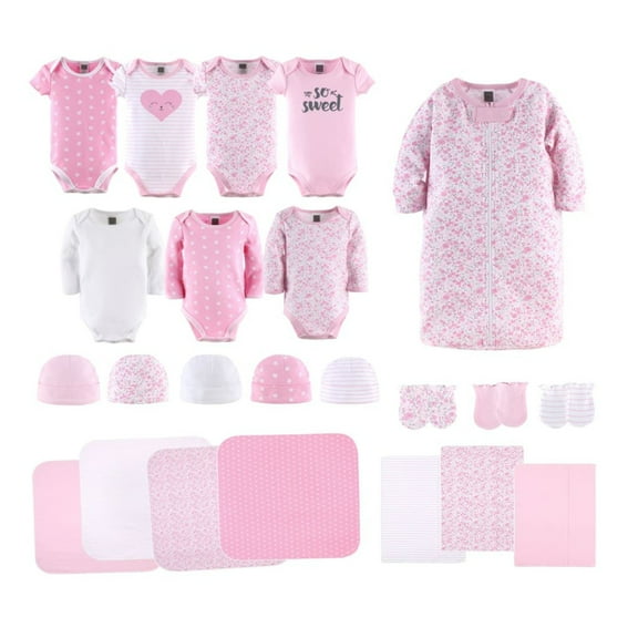 The Peanutshell Newborn Layette Gift Set for Baby Girls, 23 Essential Pieces, Pink Floral Love, 0-3 Months