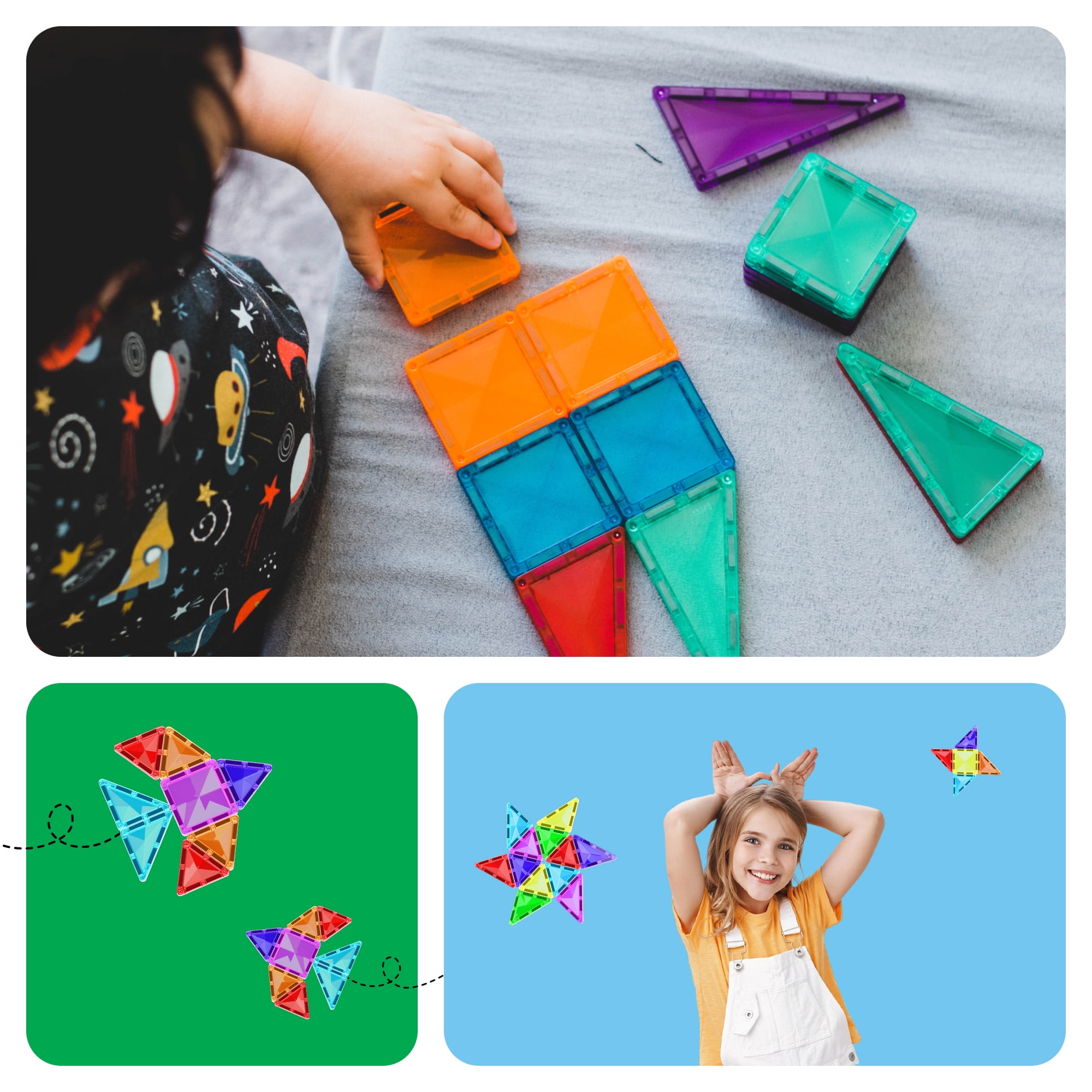PicassoTiles Mini Magnetic Tiles for Kids – 80PCS STEM Construction Building Blocks Travel Toy Set