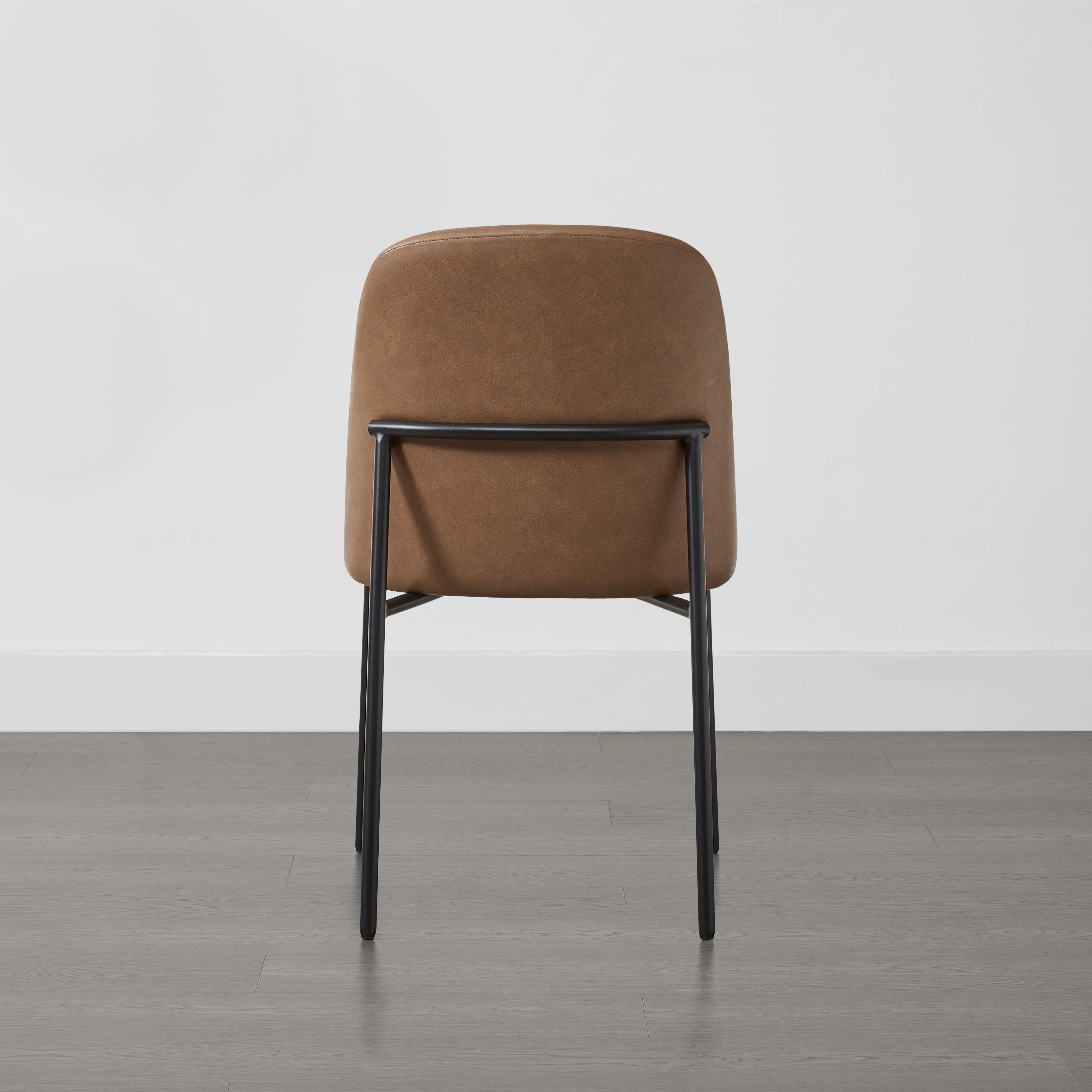 Spruce & Spring Modern Upholstered Dining Chair with Metal Legs Set of 2, Faux Leather in Saddle Brown