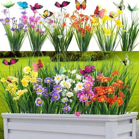 

Artificial Plants Outdoor Flower - 20 pcs Fake Faux Bundles Ears of Wheat Flower and Butterfly Stakes Bouquet for Outdoor Garden Patio Front Porch Yard Office Decor
