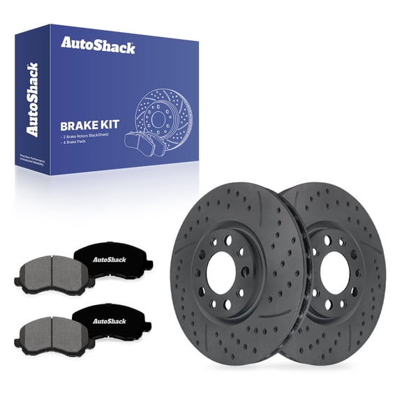 AutoShack Front Brake Rotors & Premium Pads for Chrysler, 200 2015-2017, AWD FWD L4 2.4L V6 3.6L - Coated Drilled & Slotted - Black Matte Finish - BlackShield - 12.01" (305 mm), 5 5-Lug