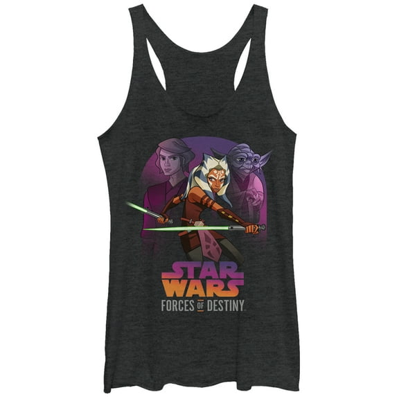 Women's Star Wars: Forces of Destiny Ahsoka Jedi Racerback Tank Top Black Heather Large