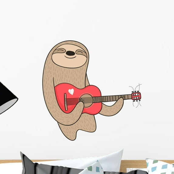 Cartoon Guitar Jamming Sloth Wall Decal Wallmonkeys Peel and Stick Graphic (18 in H x 18 in W) WM502884