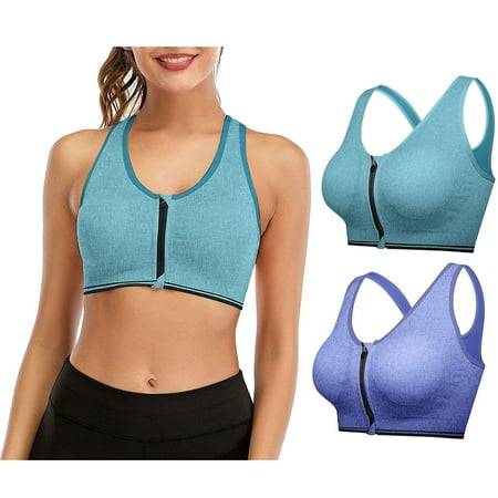 

ClodeEU Women Sports Bra Front Opening Closing Zipper without Steel Rring Mesh Shoulder (D L)