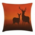 thumbnail image 1 of Hunting Decor Throw Pillow Cushion Cover, Silhouette Illustration of a Deer and Doe on Meadow Autumn Season Skyline, Decorative Square Accent Pillow Case, 20 X 20 Inches, Multicolor, by Ambesonne, 1 of 2