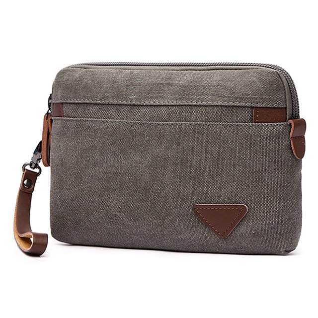 Mens Canvas Wristlet Bag Simple Large Capacity Wristlet Purse Card Holder Wallet