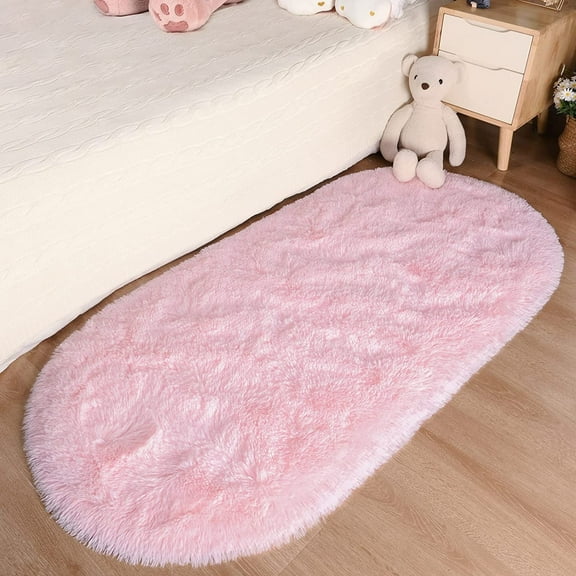 Softlife Cute Fluffy Oval Rug for Bedroom Soft Carpet, 2.6' x 5.3' , Pink
