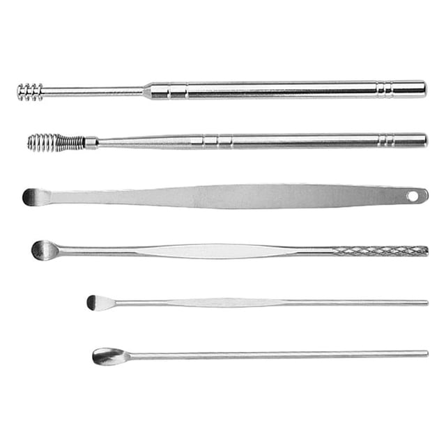 Vogacara Paquete de 6 palillos para los oídos, Kit de removedor de cerumen de acero inoxidable, recogedores de limpieza de curetas pulidas de cuidado de los oídos Amarillo