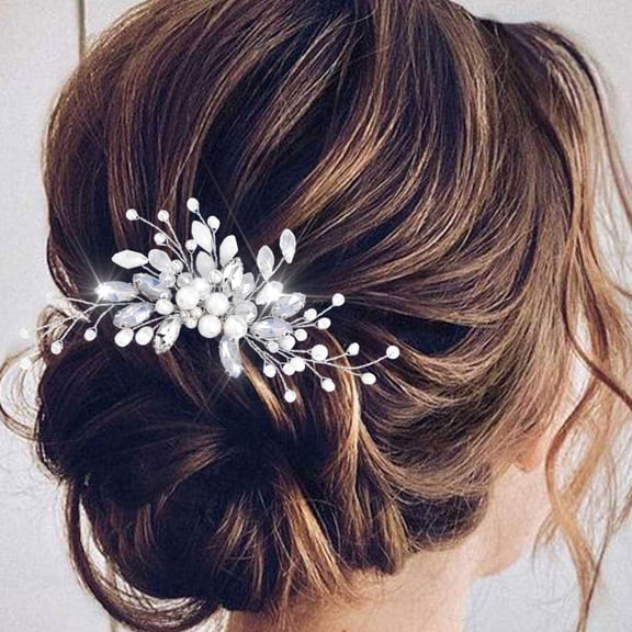 Pearl Bride Wedding Hair Comb Silver Crystal Bridal Hair Piece Prom Hair Accessories for Women and Girls