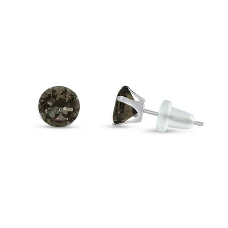 Smokey Quartz Birthstone - Round 5mm 10k White Gold Genuine Smokey Quartz Stud Earrings, June Birthstone, (0.8 cttw)