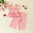 thumbnail image 4 of kpoplk Toddler Baby Girl Clothes Sleeveless Summer Outfit Smocked Strap Camisole Linen Pants Prety Spring Clothing Set Size 2-3 Years,Pink, 4 of 9