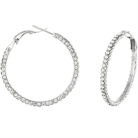 Lesa Michele Cubic Zirconia Sterling Silver 37mm Hoop Earrings