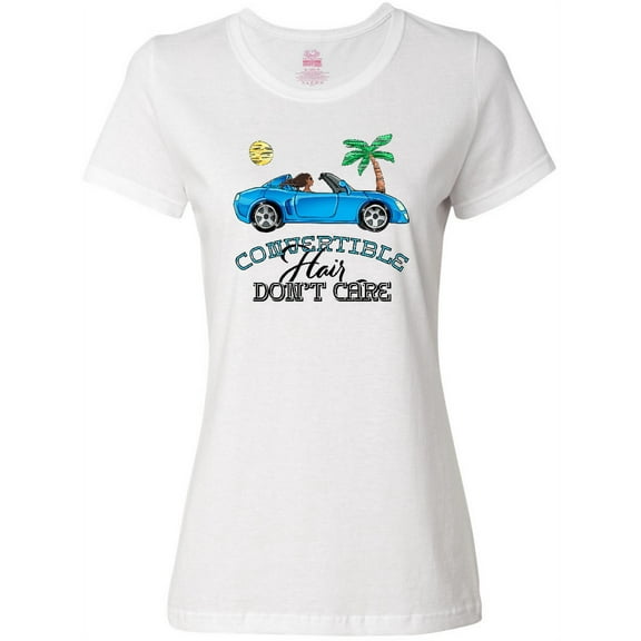 Inktastic Convertible Hair Don't Care with Black Hair and Blue Car Women's T-Shirt