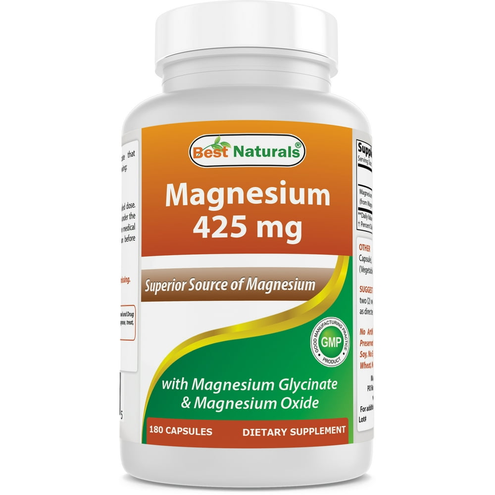 Best Naturals Magnesium 425 mg 180 Veggie Capsules High Absorption Magnesium Glycinate