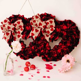 Valentine's Day Fabric Heart Wreath 13.77 Inch - Red Door Hanging Garland For Home Decor
