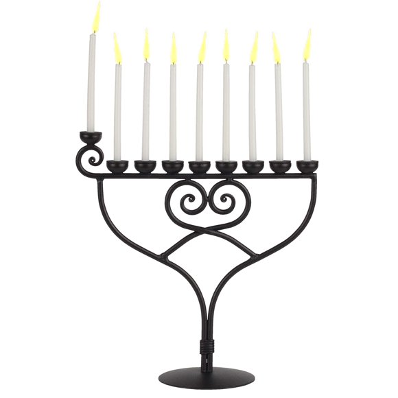 RTZEN Judaica - Heart Style Hanukkah Menorah, Handmade, 9 Iron Branches, Israel Design, for All 8 Nights of Chanukah,(Black), Blacksmith Hanukah Candle Holder, Wrought Metal Décor