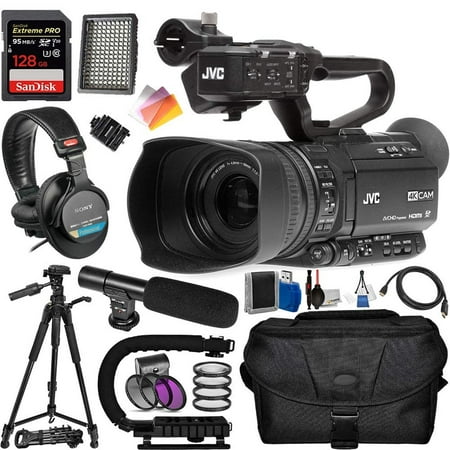Image of JVC GY:HM180 Ultra HD 4K Camcorder |SanDisk 64GB MC 72? Professional Tripod Tripod Dolly Professional Carrying Case and More