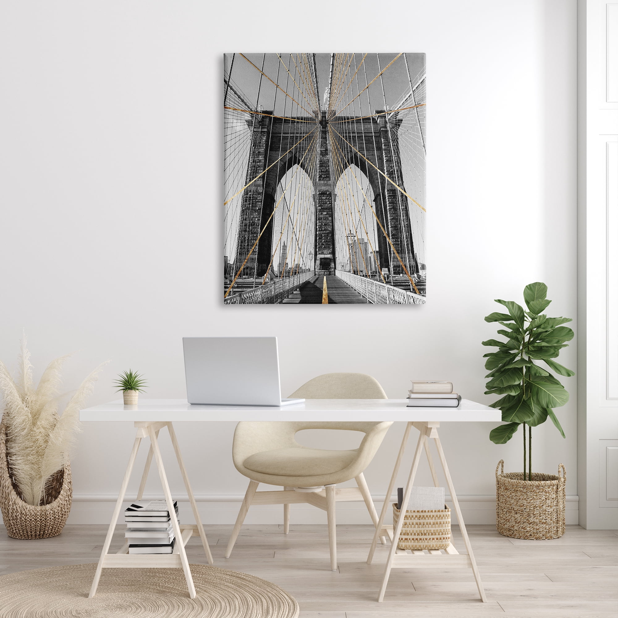 Stupell Industries Brooklyn Bridge Geometric Cable Architecture Design Urban Photography, 36 x 48, Design by Ziwei Li