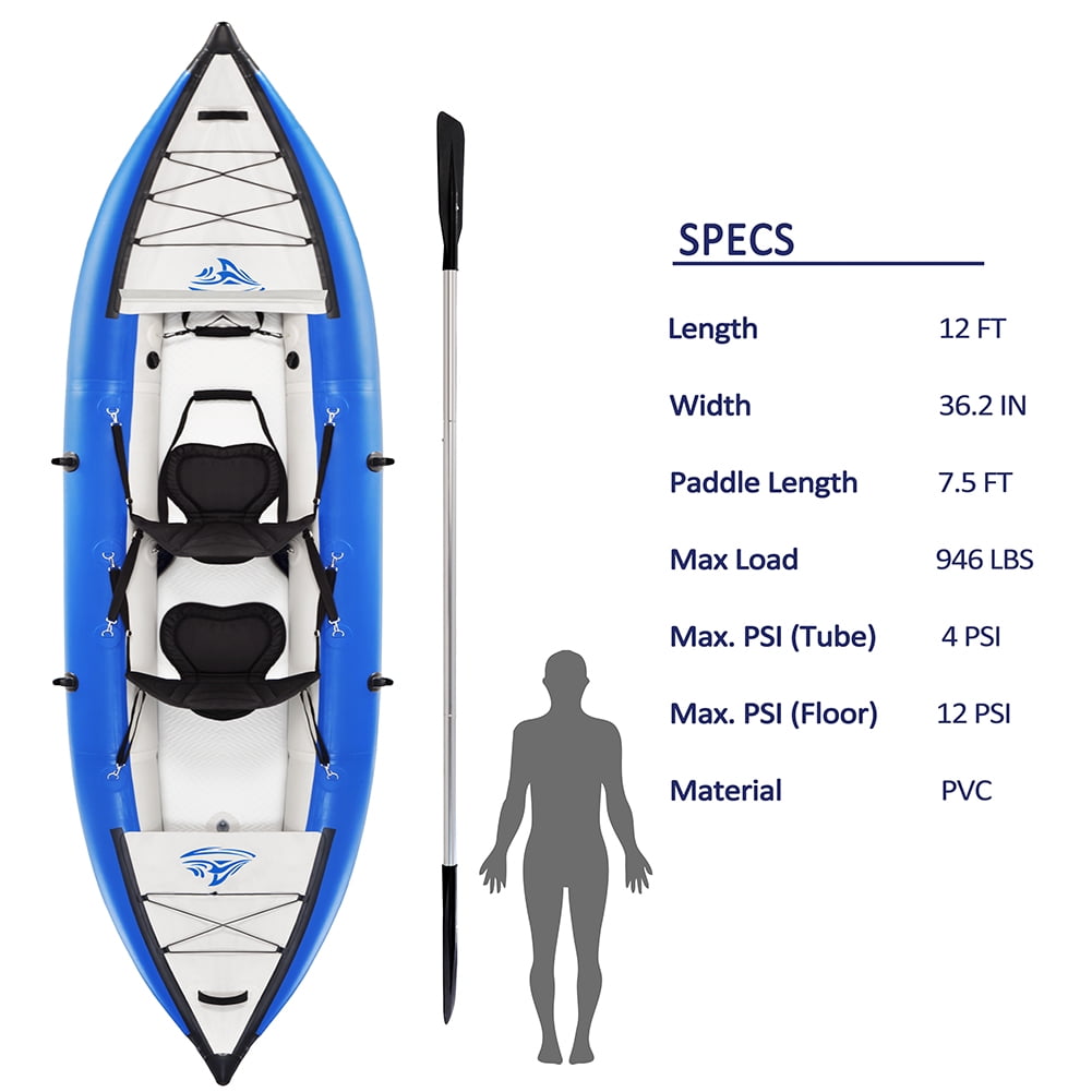 Kepooman Inflatable Kayak Set, Portable Recreational Touring Kayak with Paddle & Air Pump, Foldable Tandem 2 Person Kayak, Blue Kepooman Inflatable Kayak Set, Portable Recreational Touring Kayak with Paddle & Air Pump, Foldable Tandem 2 Person Kayak, Blue