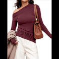 thumbnail image 2 of Blusas de Mujer con Hombros Descubiertos, Elegantes, de Larga, Asimétricas, Ajustadas, para Salir, de Otoño, con Frunces. Vino Tinto M, 2 of 8
