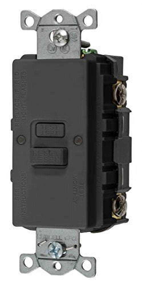Hubbell Wiring Device-Kellems GFCI Receptacle,Black,Nylon,Back GFBFST20BK