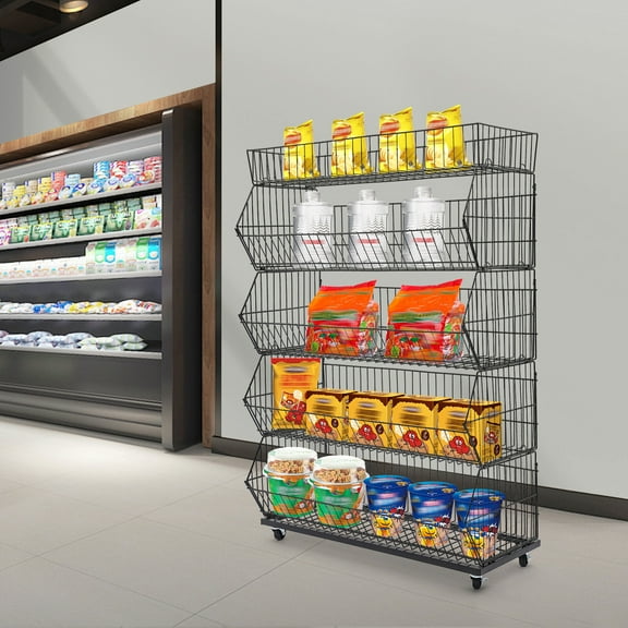 5 Tier Wire Grid Retail Display Shelf Freestanding Merchandise Display Rack Stand 90*43*136cm