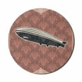 thumbnail image 1 of Retro Poster Mouse Pad for Computers, Vintage Damask Motif Featured Backdrop with Zeppelin Modern Mix Art Graphic, Round Non-Slip Thick Rubber Modern Mousepad, 8" Round, Coral Black, by Ambesonne, 1 of 2