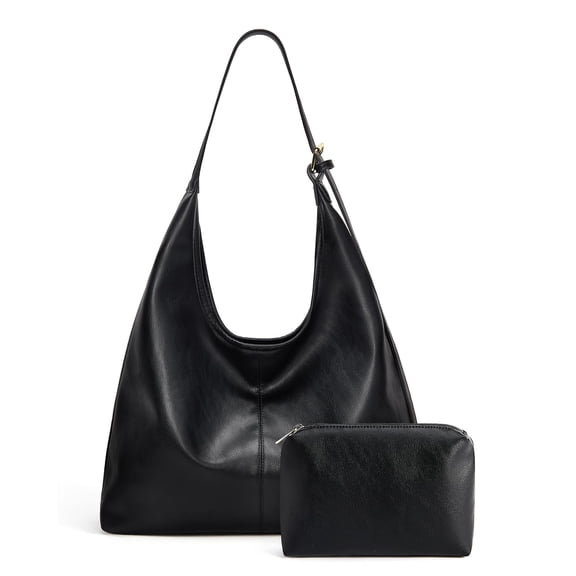 2 PCS Hobo Bags Purses for Women, Soft Shoulder Bag Vegan Leather Tote Crossbody Purse Ladies Slouchy Handbag with Pouch