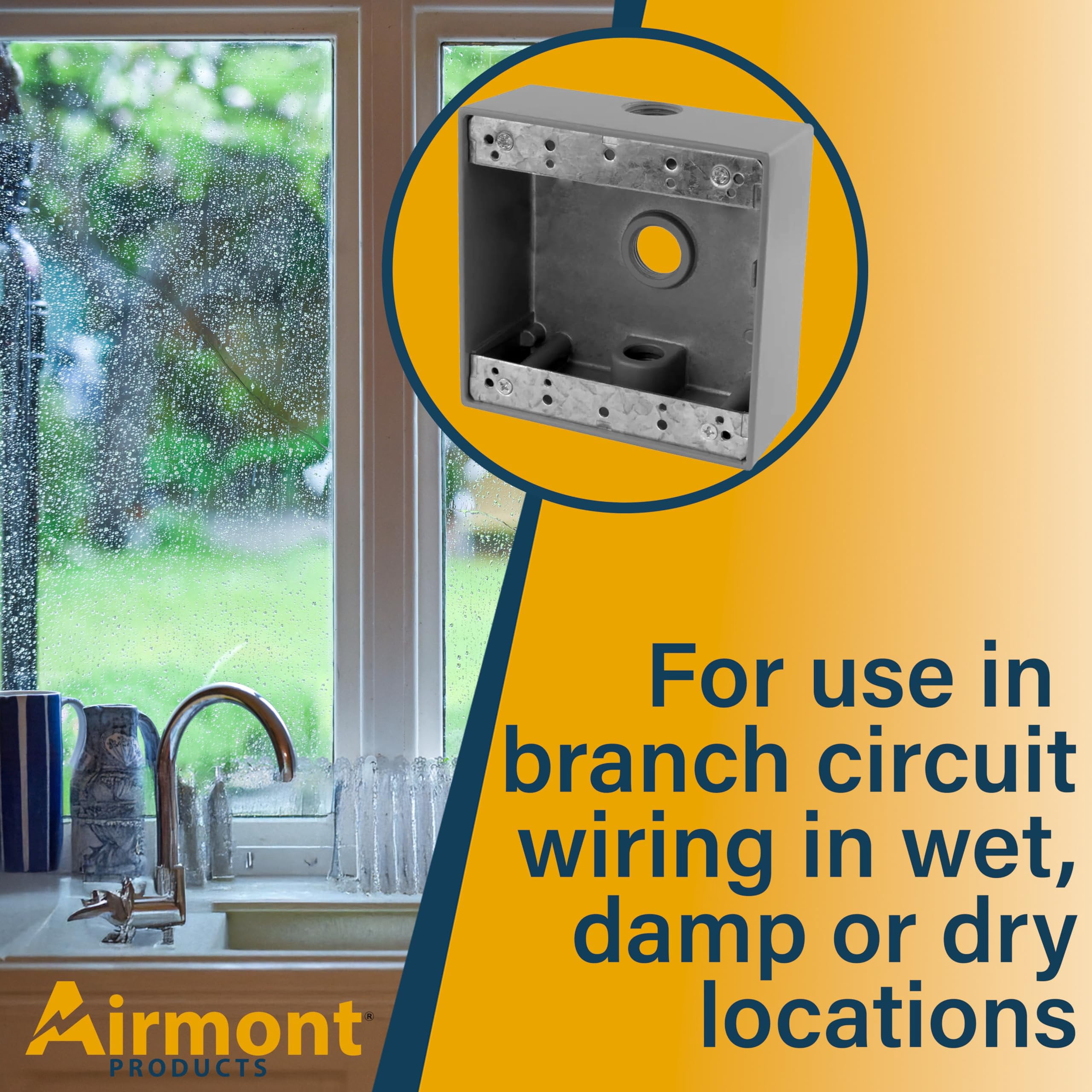 Airmont Weatherproof 2-Gang Outdoor Electrical Box  Solid Die-Cast Aluminum, 3 -In Knockouts, Precision-Machined for Dual Outlets or Switches on Patios, Decks, Garages & Wet-Location Installs