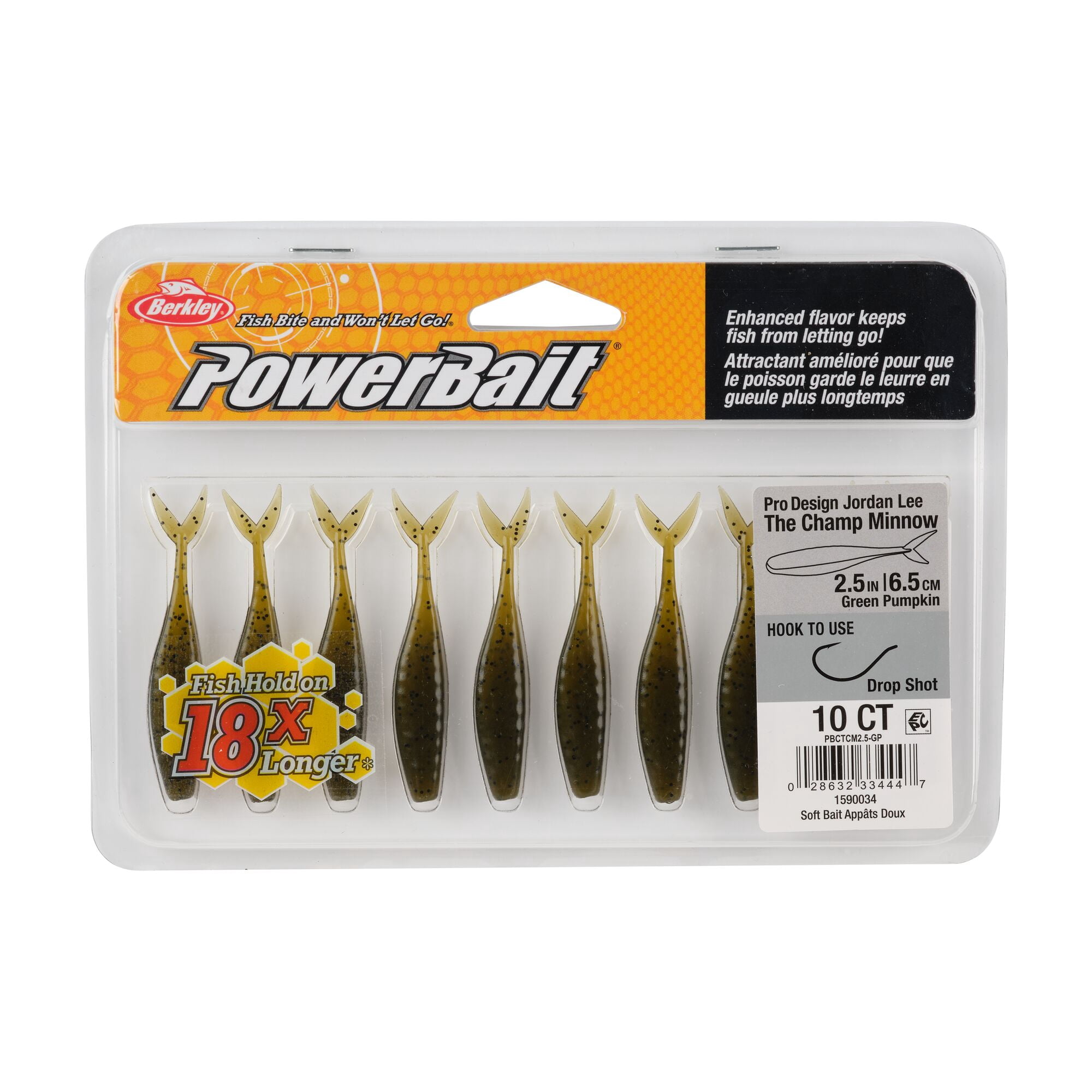 Berkley PowerBait® The Champ Minnow, 2.5 in, Minnows, Green Pumpkin (10 Count)