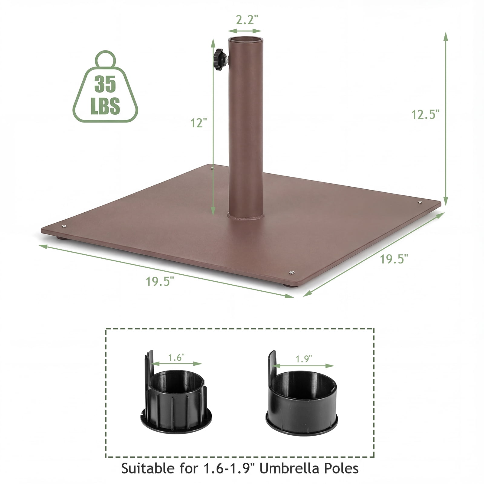 Gymax 20'' Square Patio Umbrella Base Weighted 35 LBS Outdoor Market Stand Footpads