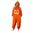 thumbnail image 3 of ibiyuan Pumpkin Jack O Lantern Hooded Outfit Adult Plush Halloween Pumpkin Pajamas with Hood One Piece Jumpsuit, 3 of 9