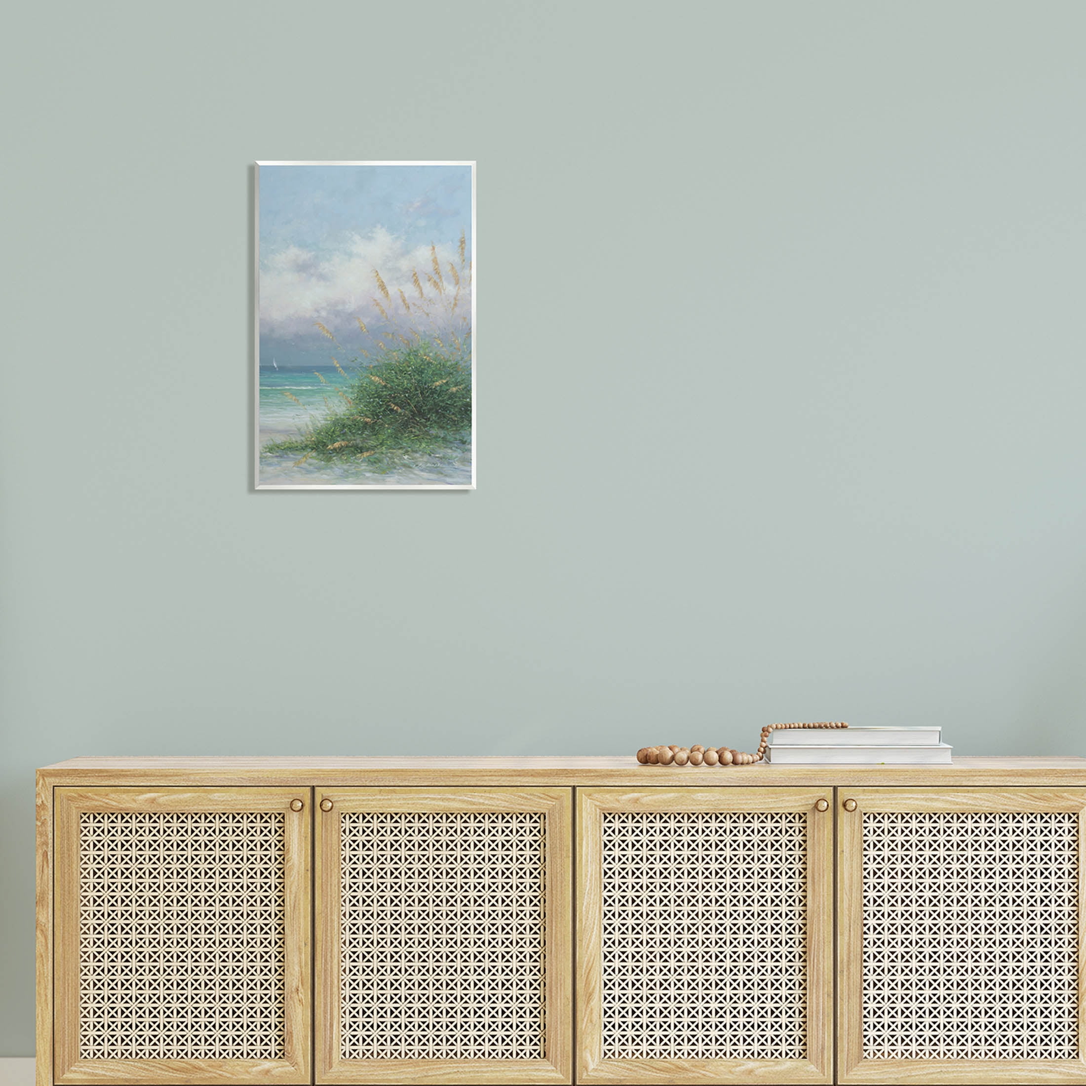 Ocean Waves Beach Reeds Coastal Painting Unframed Art Print Wall Art
