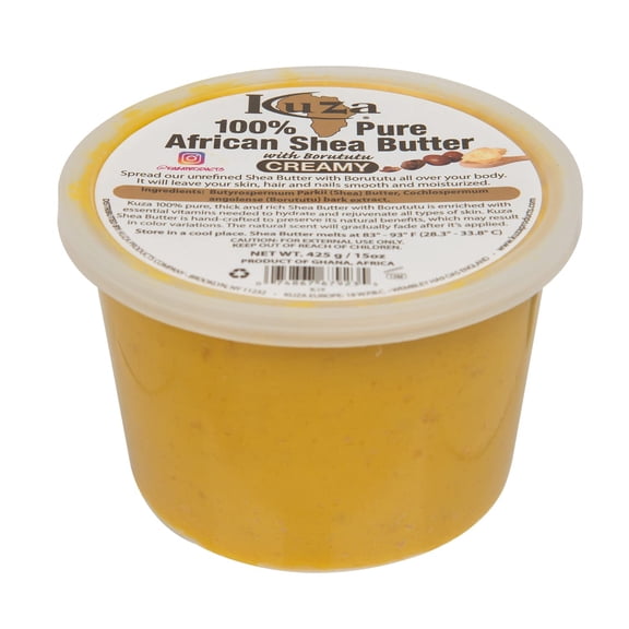 Kuza 100% Pure African Shea Butter with Borututu, Yellow Creamy - 15oz. - Moisturizer for Hair, Skin & Nails