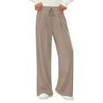thumbnail image 5 of Women's Elastic High Waist Knit Wide Leg Pants, Casual Trousers with Pockets, Comfort Lounge Pants for Home, Travel and Daily Errands,Coffee,XL, 5 of 6
