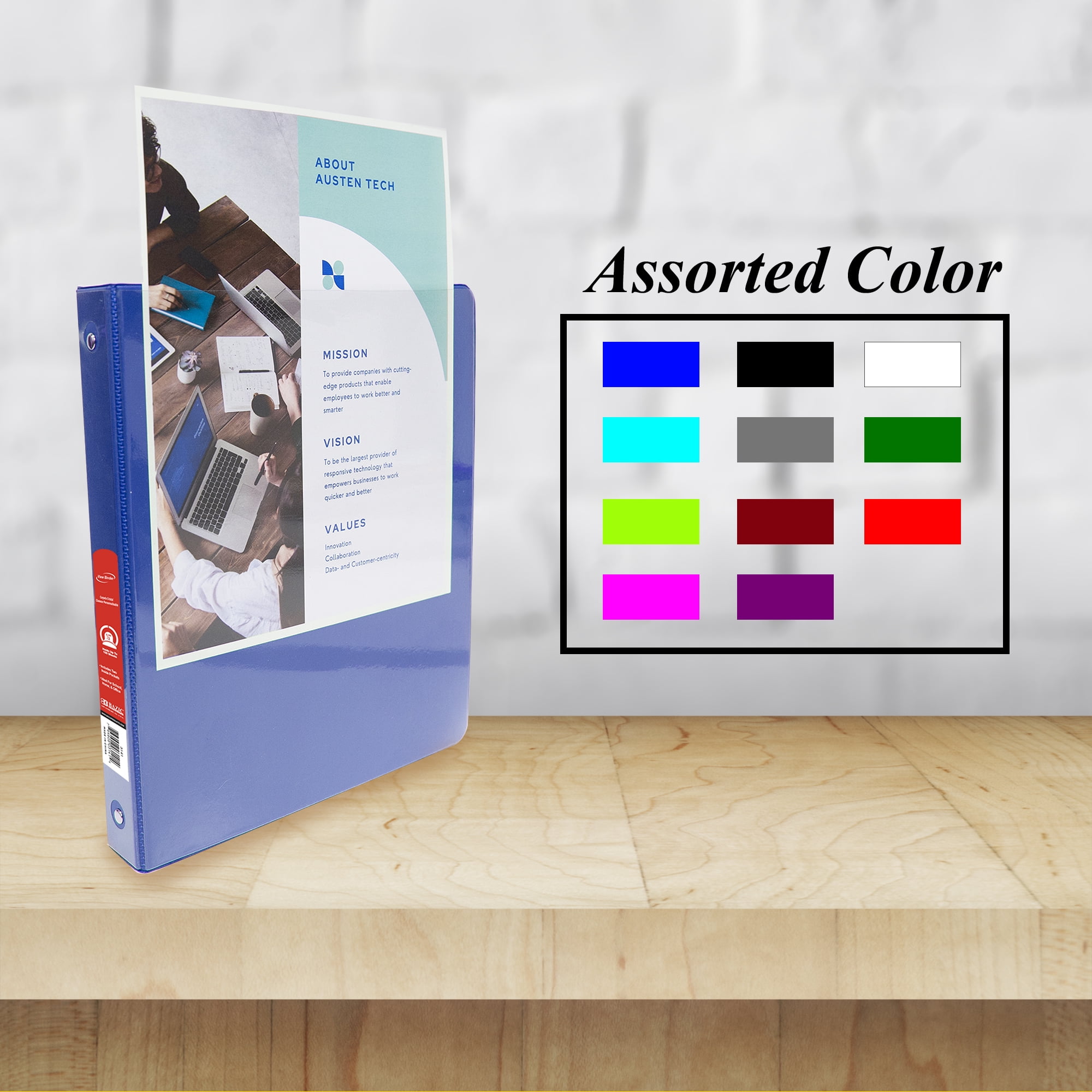 BAZIC 3 Ring Binder 1/2" Economy View Binders Blue, Hold 175 Sheets, 4-Count