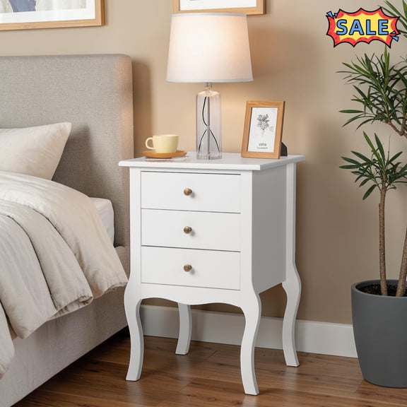 Tcbosik 18.9 Inch Night Stand, 3-Drawer Bedside Table, Modern End Table for Bedroom, Living Room, White