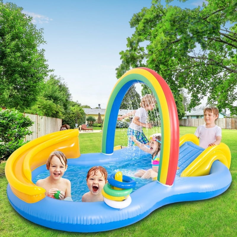 Inflatable Kids Pool with a Slide and Water Spray Features, Perfect for Outdoor Backyard Gardens