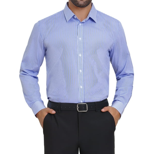 Camisas de vestir de patrón a cuadros para hombres Inspire Chic de manga larga XL azul oscuro y blanco