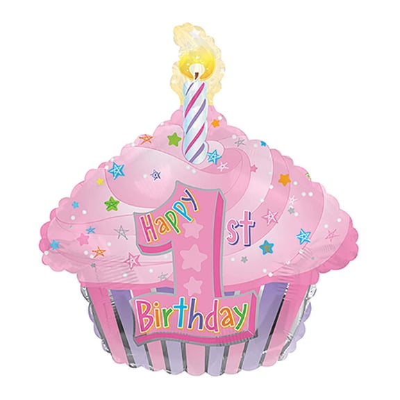 22 inch 1st Birthday Girl Cupcake Foil Mylar Balloon - Party Supplies Decorations