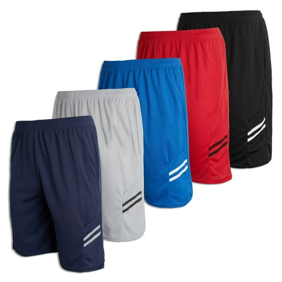 Real Essentials Boys' 5-Pack Mesh Active Athletic Performance Basketball Shorts With Pockets