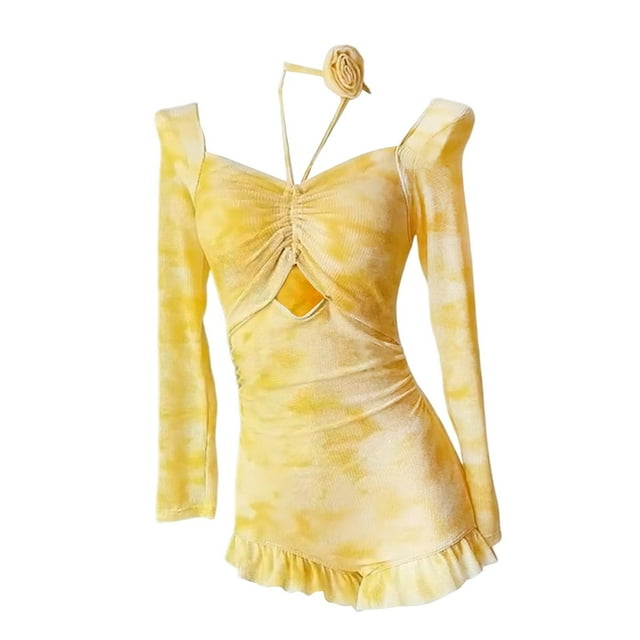 Traje de baño para mujer, traje de baño de manga larga, a la moda, para fiestas, viajes, festivales y deportes acuáticos.