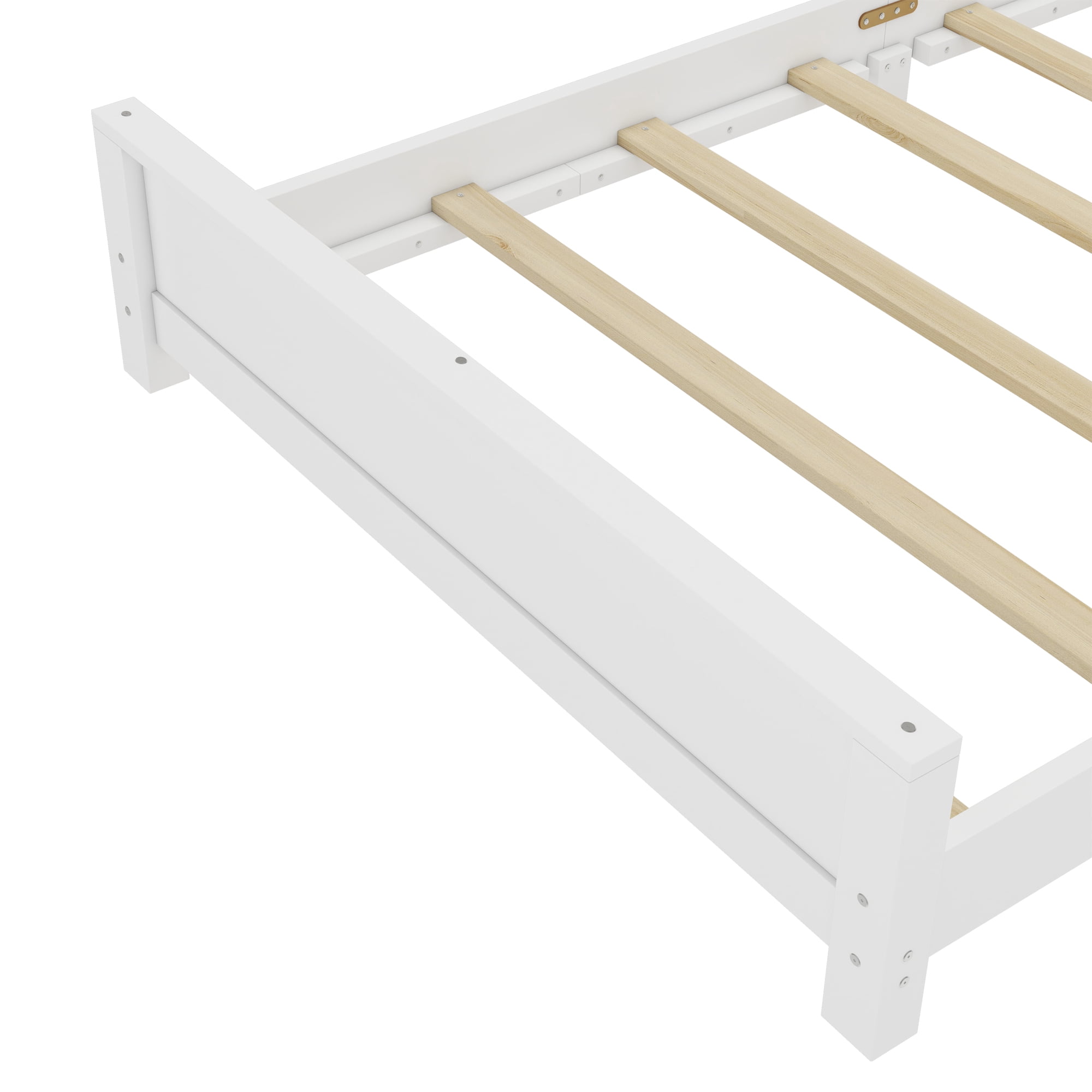 Miniyam Twin Bed Frame, Low Profile White Wood Platform Bed with Headboard, Footboard and Slat Support, White