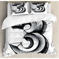 thumbnail image 1 of Number Queen Size Duvet Cover Set, Hand Drawn Style Sketchy Numeral Three Minimalist and Contemporary Style, Decorative 3 Piece Bedding Set with 2 Pillow Shams, Grey Black and White, by Ambesonne, 1 of 3